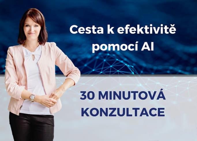 Obrázek Barbory Brabcové s textem 30minutová konzultace - Cesta k efektivitě pomocí AI